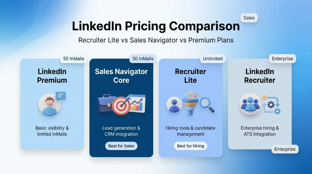 LinkedIn Recruiter Lite pricing vs Sales Navigator pricing