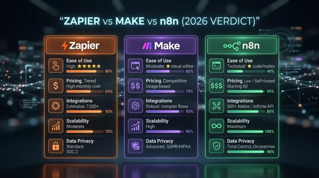 Zapier vs Make vs n8n (2026 Verdict)